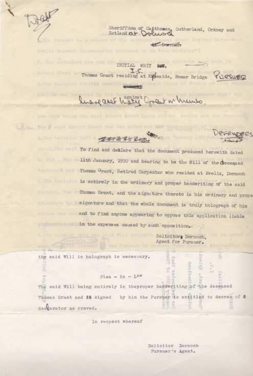 Writ Thomas Grant against Margaret Grant 1967