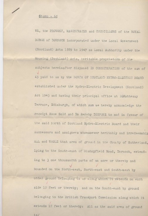 Disposition in favour of Hydro-Electric Board 1955