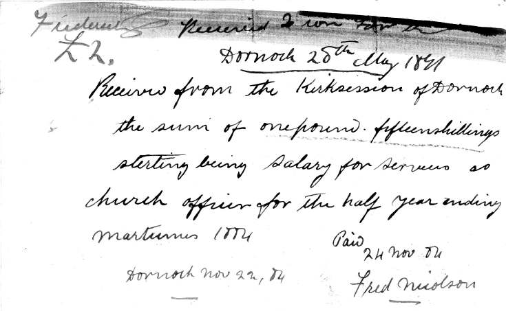 Receipt for Church Officer's salary