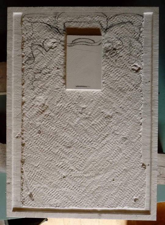 Early stage in making of the replica armorial stone from Embo House