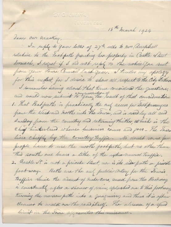 Letter re. Castle Street pavements 1924