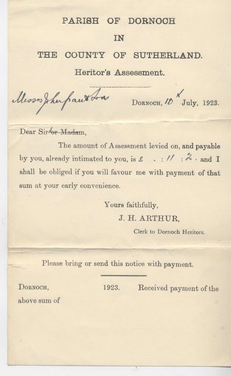 Bundle of heritor's assessments 1923