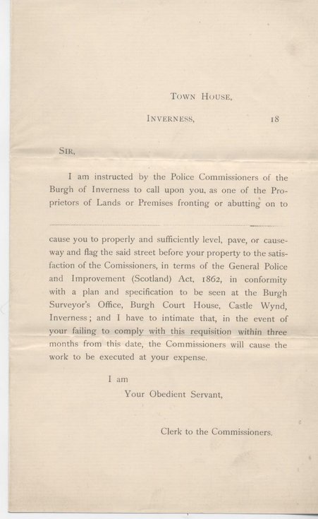 Burgh Document Collection - Official form re paving of street 19th c